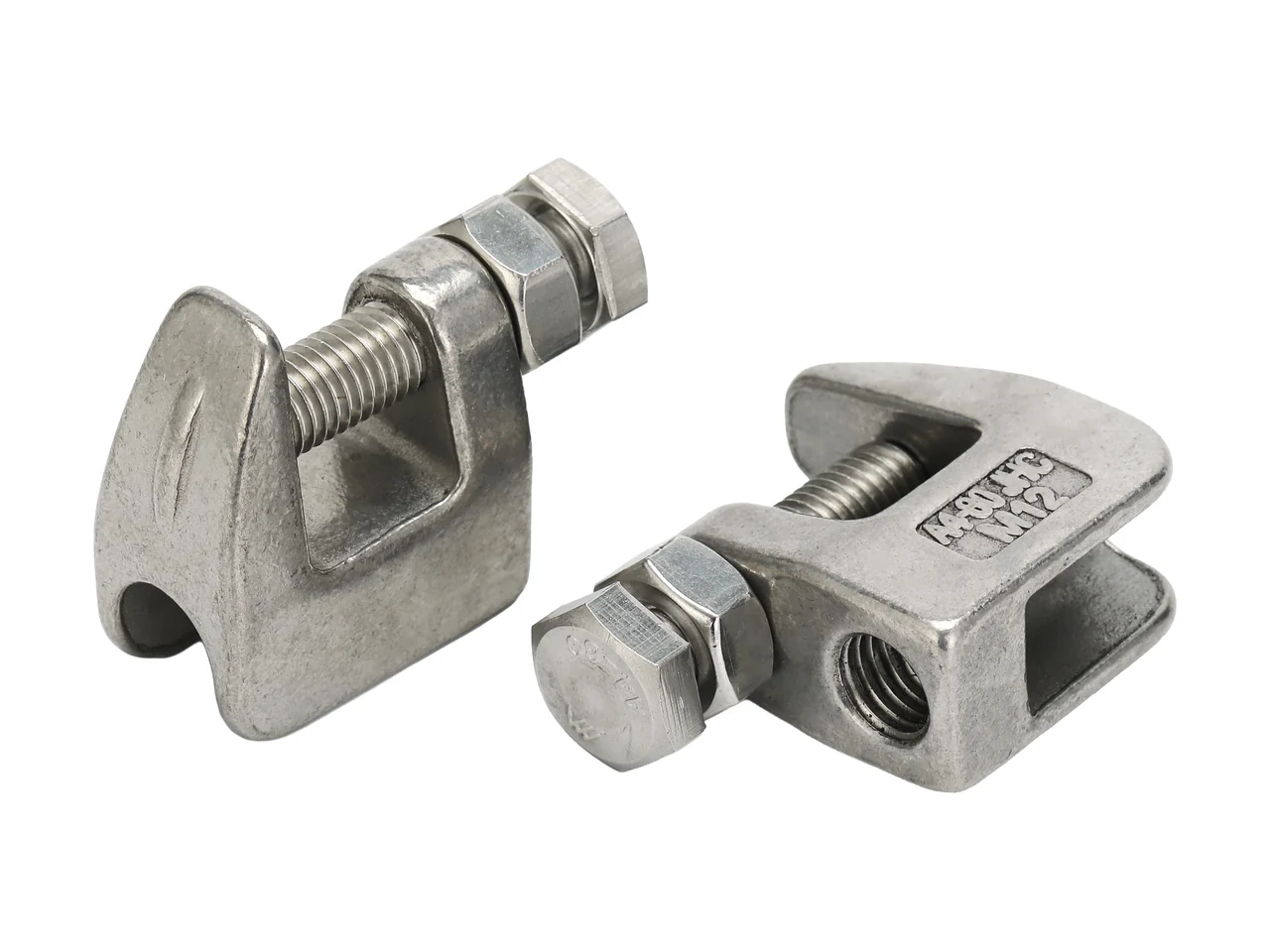 Two beam clamp samples with visible screws, jaws and cast surfaces.